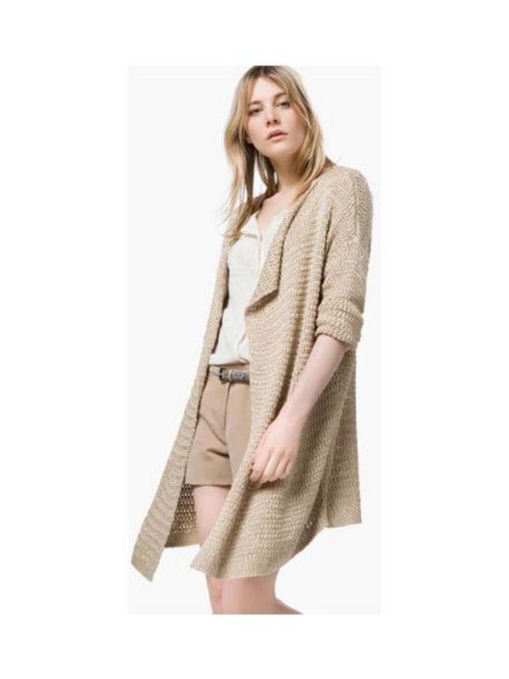Massimo Dutti beige cardigan open front size M